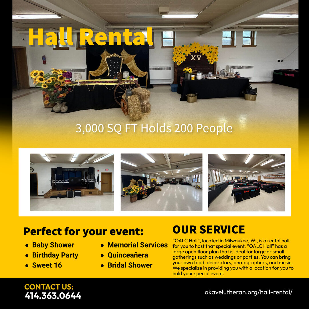 Oklahoma Avenue Lutheran Church, Milwaukee, Lutheran Church, hall rental